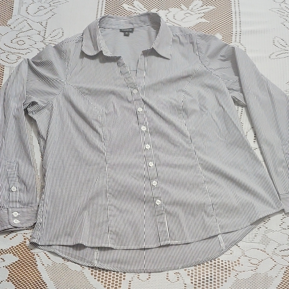 Torrid Black and White Striped Button Up Top 0 L